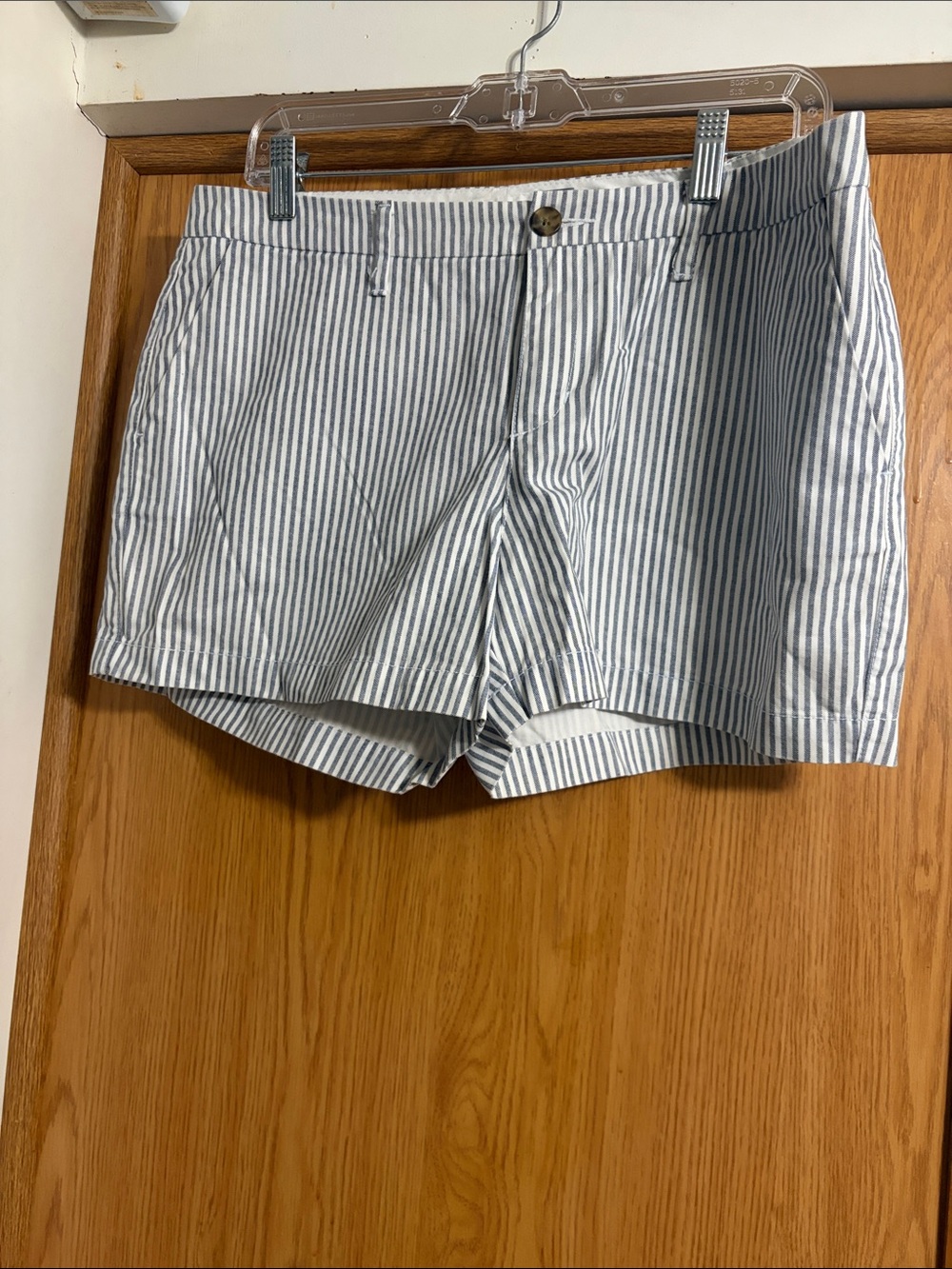 Women's Blue and White Striped Cotton Shorts